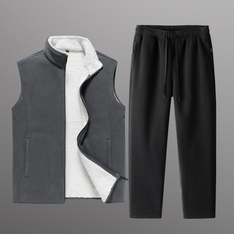 

Флисовый жилет Осень и Зима Новый Мужской Флисовый Повседневный Спортивный Комплект Плюс Бархатный Утепленный Большой Размер Теплый Комплект из Двух Предметов 8XL