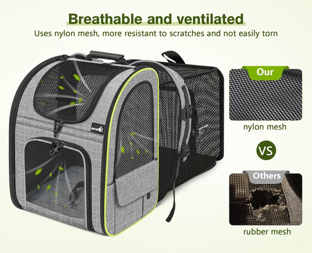 Pecute Pet Carrier Backpack for and Perfect for Hospital and Disaster Gray Cats, Dogs, Cats, Breathable, Expandable, 2-Way Bag, Foldable, Outings,