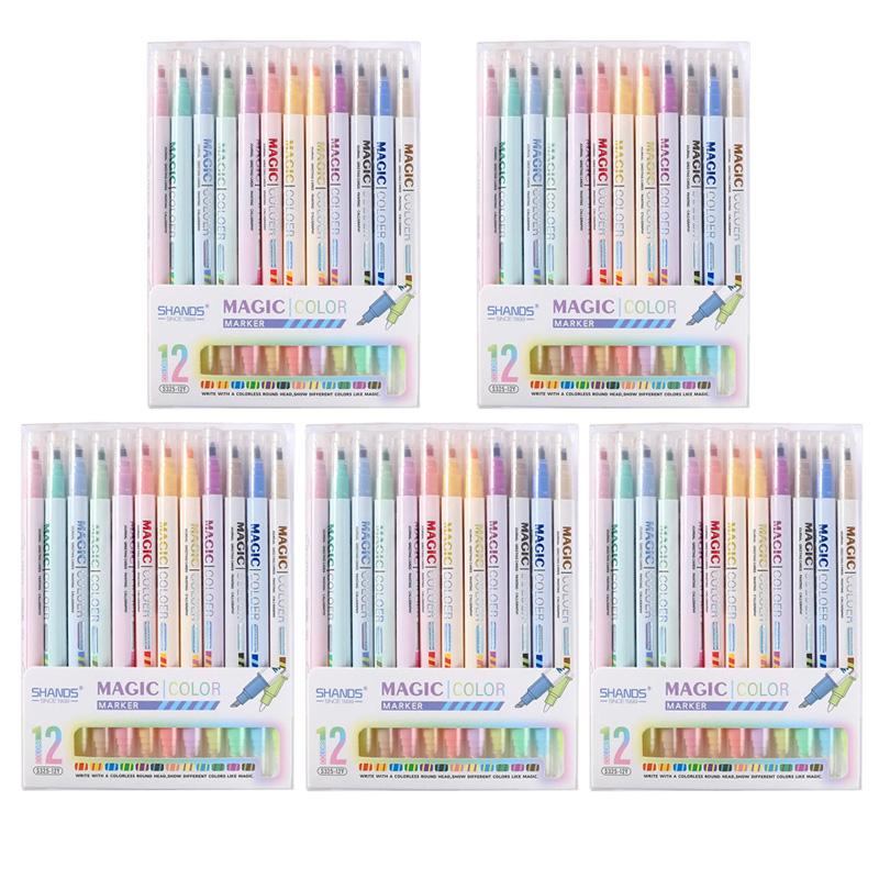 6/12 PCS Double Headed Color Changing Pen Marking Fluorescent Marker Hand Ledger Pen Set for Students School Supplies Stationery