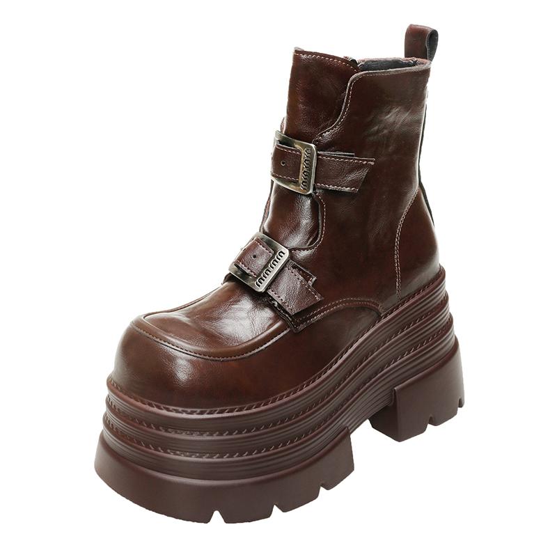 Fashion Winter Women Biker Boots Fashion Belt Buckle Ladies Elegant Platform Flats Short Booties Casual Women's Knight Booties