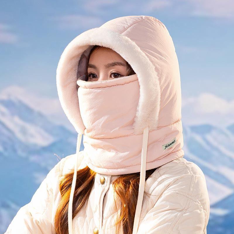 

Утолщенная зимняя шапка с флисовой шейной и лицевой маской, интегрированная защита от холода и ветра для женщин, для зимнего велоспорта и тепла one size