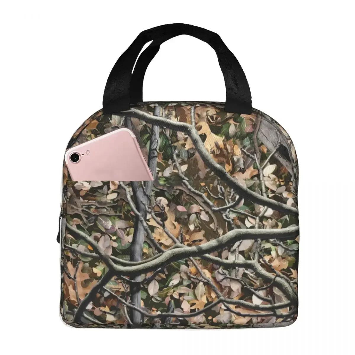 

Pattern Lunch Bag Box Real Tree Camouflage Children Aluminum Foil Portable Lunchbox 22x20x13CM білий