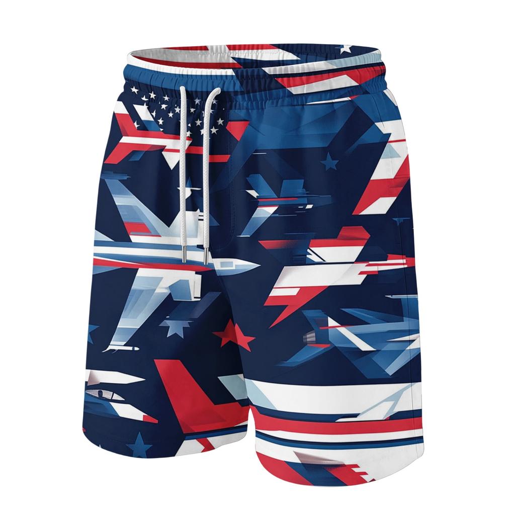 Men's Independence Day Print Drawstring Shorts - Elastic Waist Casual Summer Beach Shorts