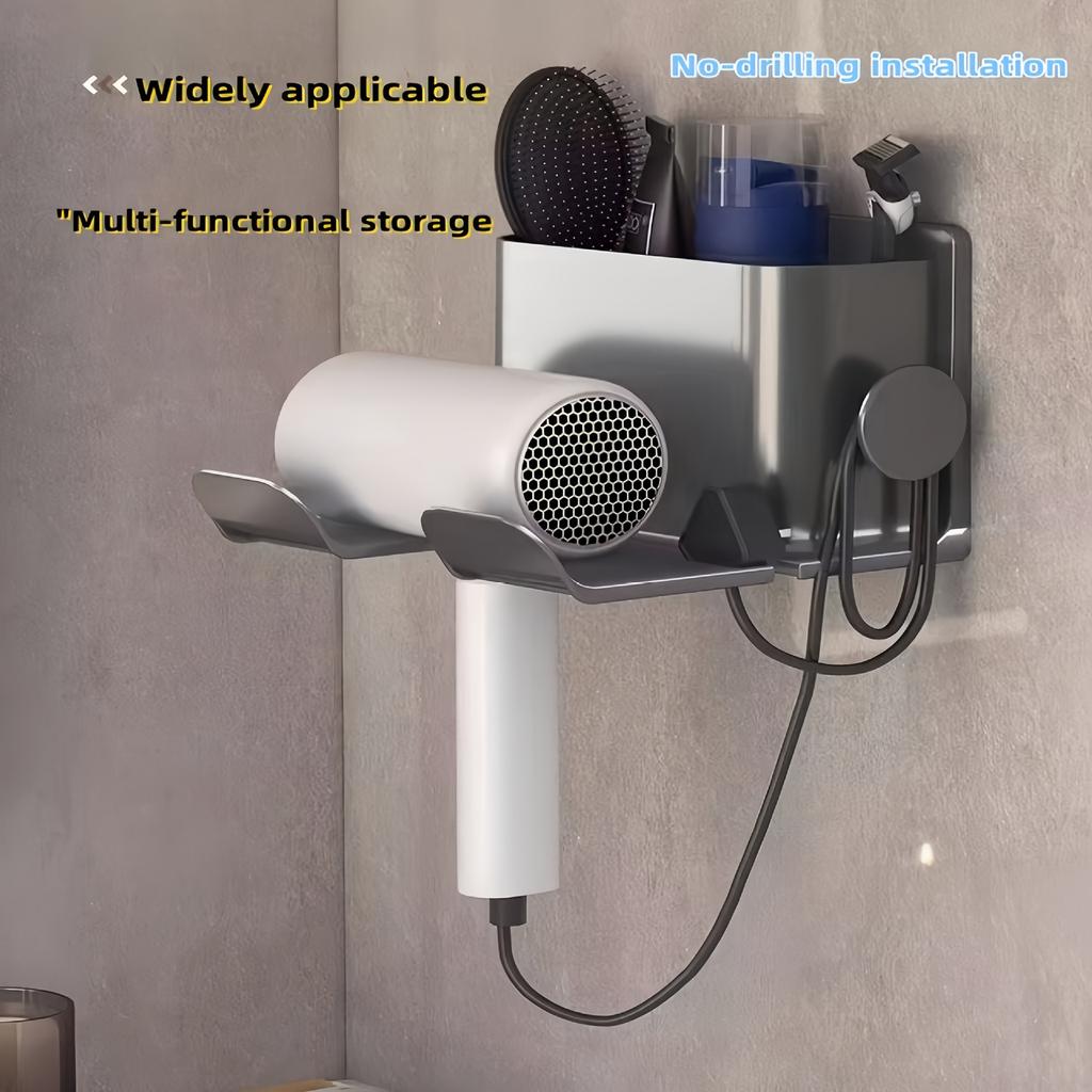 Hair Dryer Holder - Wall-mounted Electric Hair Dryer Stand Without Drilling Holes - Toothbrush Comb Holder