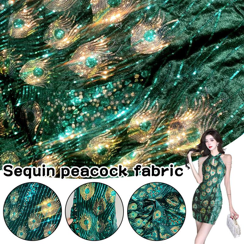 50X130cm Shiny Peacock Sequin Fabric for Bridal Gown Wedding Dress Costume DIY Flannel Embroidery Lace Fabric Clothing Supplies