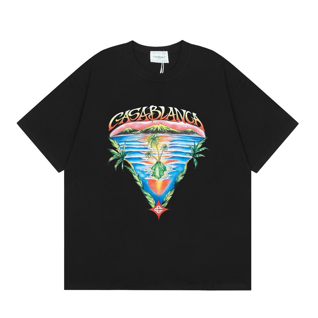 Grenzüberschreitend auf Lager exklusiv Casablanca Doppelgaze reine Baumwolle Unisex T-Shirt Hip-Hop lässig Kurzarm locker Rundhals