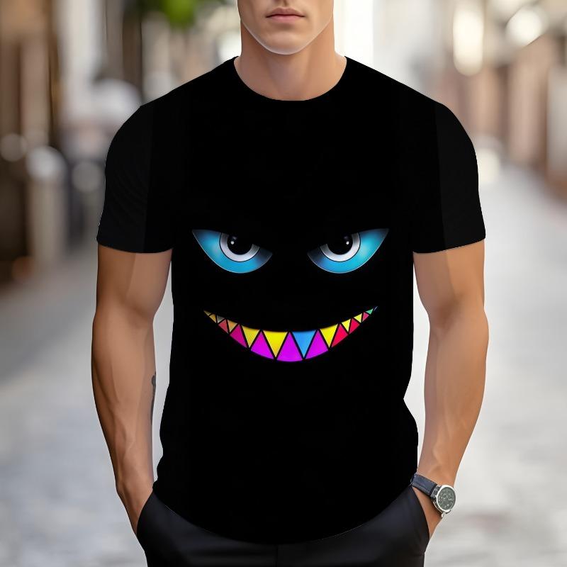 Men's Clothing 3D Digital Printed Funny Face Pattern Short Sleeved Loose Breathable Quick Drying Round Neck Top Mens T Shirts