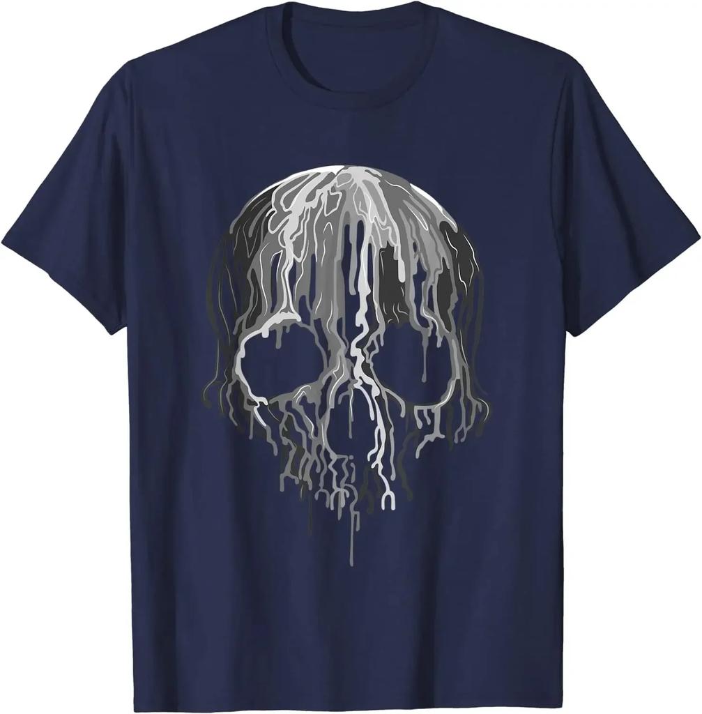 Melting Skull Black White Art Graphic Gothic TShirt Homme Mens T Shirt Men Clothing Graphic T Shirts Cotton Daily Tees