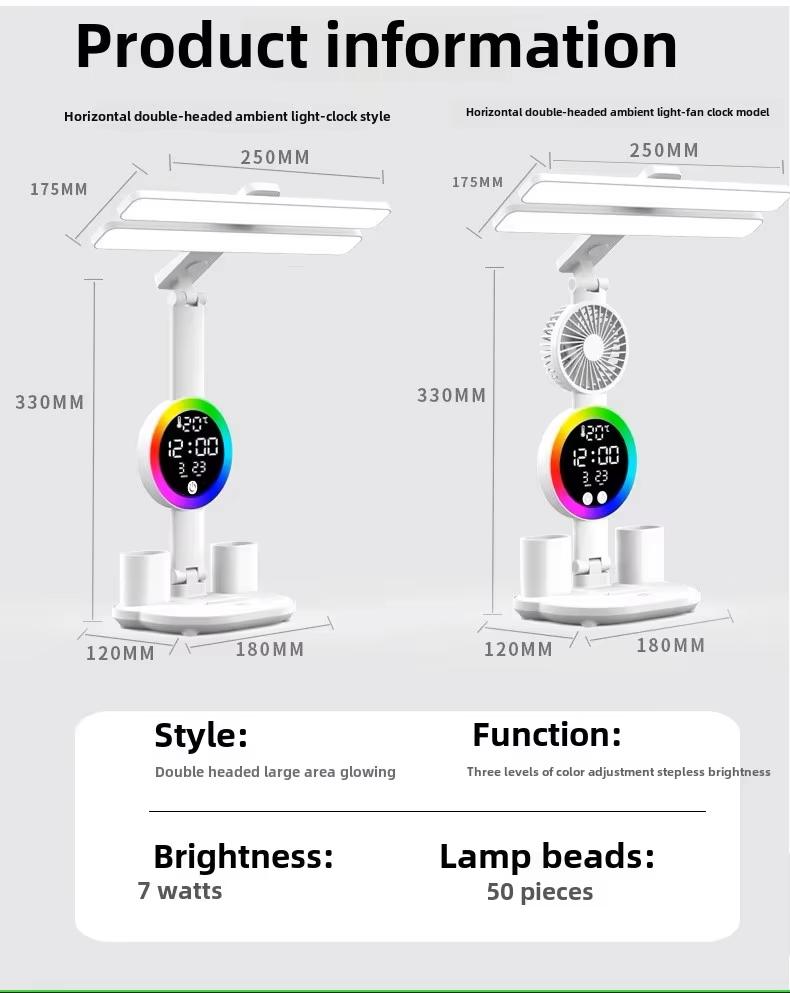 Modern LED Desk Lamp Clock Date Temperature Display Dimming Feature for Bedroom College Dorm Reading Room-ABS Body Square Shade