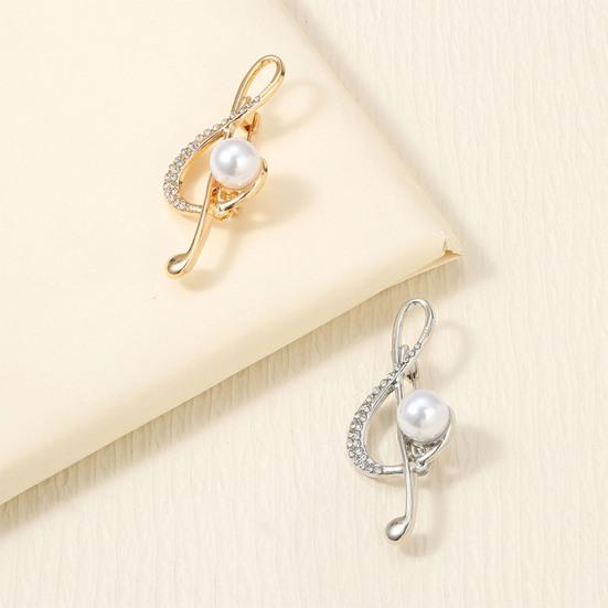 Musical Note Shape Brooch Pin, Imitation Pearl Rhinestones Inlaid Lapel Badge for Dress, Coat, Shawl, Gift for Mother, Wedding