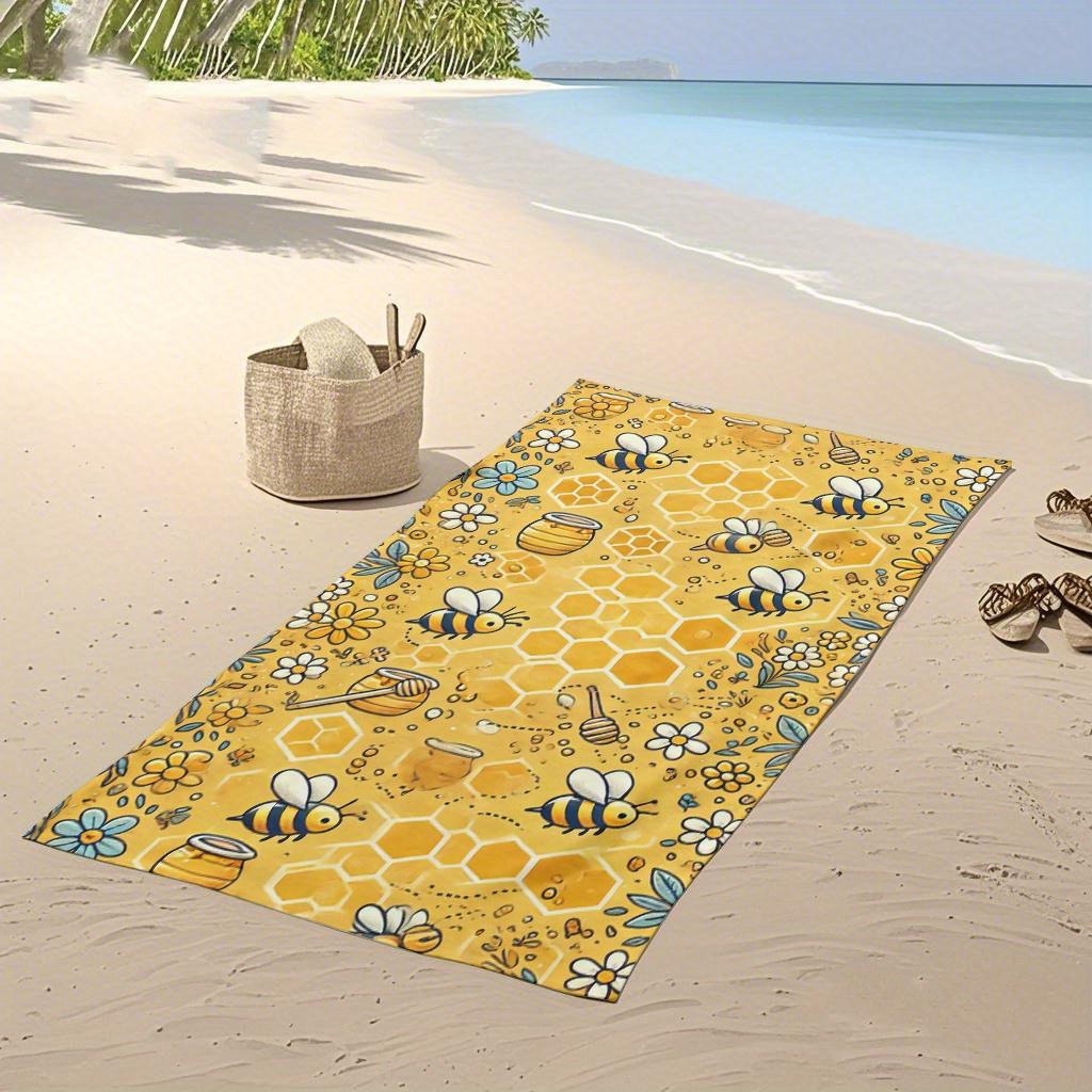 1 Stück Bienenwaben Strandtuch - Weich, Saugfähig, Schnelltrocknend & Sandfrei, Perfekt für Strand, Pool & Reisen, Lebhaftes Cartoon-Biene
