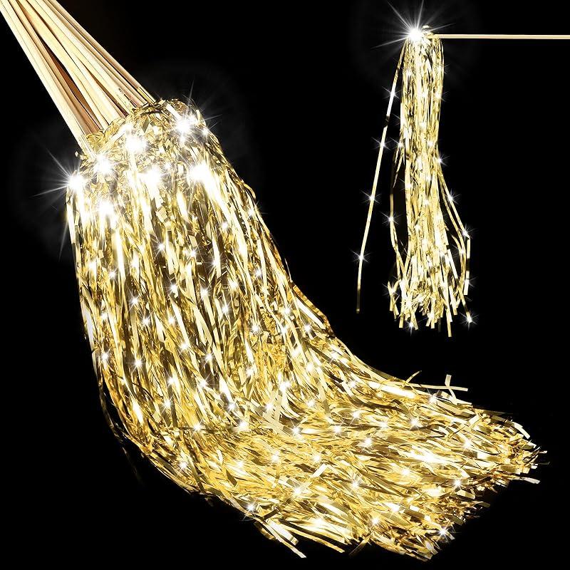 48 Pcs Lighted Wedding Wands LED Tinsel Wands Light up Streamers for Wedding Send off and Exits Baby Shower Birthday Party Favors(Champagne)