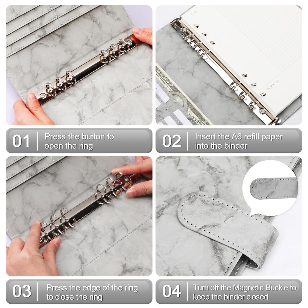 Toplive Notebook System A5 Loose High Quality PU Memo Ring Card Pen Schedule Travel Graduation Employment Light Notebook Business Office Marble Gray