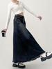 Women's Plus Size High Waist A-line Mid-length Denim Skirt - American Retro Style, Autumn Wear, Raw Edge, Flattering Fit