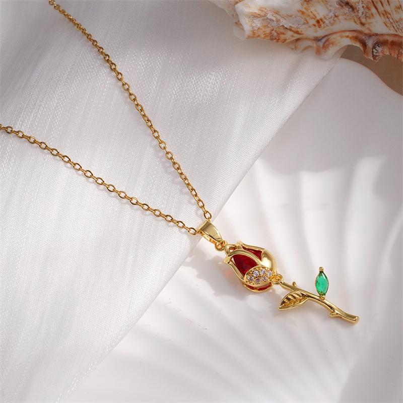 Leichter Luxus Edelstahl Tulpen Anhänger Halskette für Damen Elegante Goldfarbene Kette Blumen Halskette Mädchen Glücksschmuck Geschenk
