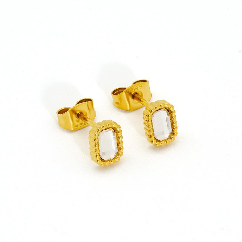 Fashion Versatile White Zircon Square Stainless Steel Stud Earrings Necklace Set French Simple Titanium Steel Decoration