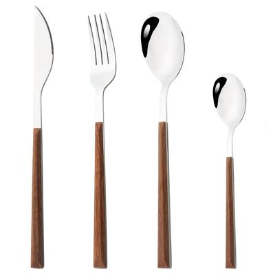 4Pcs Imitation Wooden Handle Cutlery Set Stainless Steel Dinnerware Tableware Knife Fork Spoon Silverware Party Kitchen Flatware