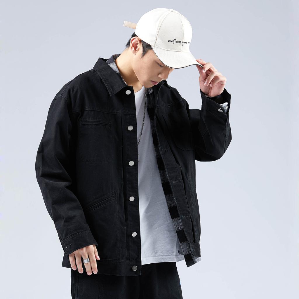 Fleece Thickened Casual Tooling Jacket Men'S Loose Trendy Brand Pure Cotton Large Size Khaki Jacket Trend