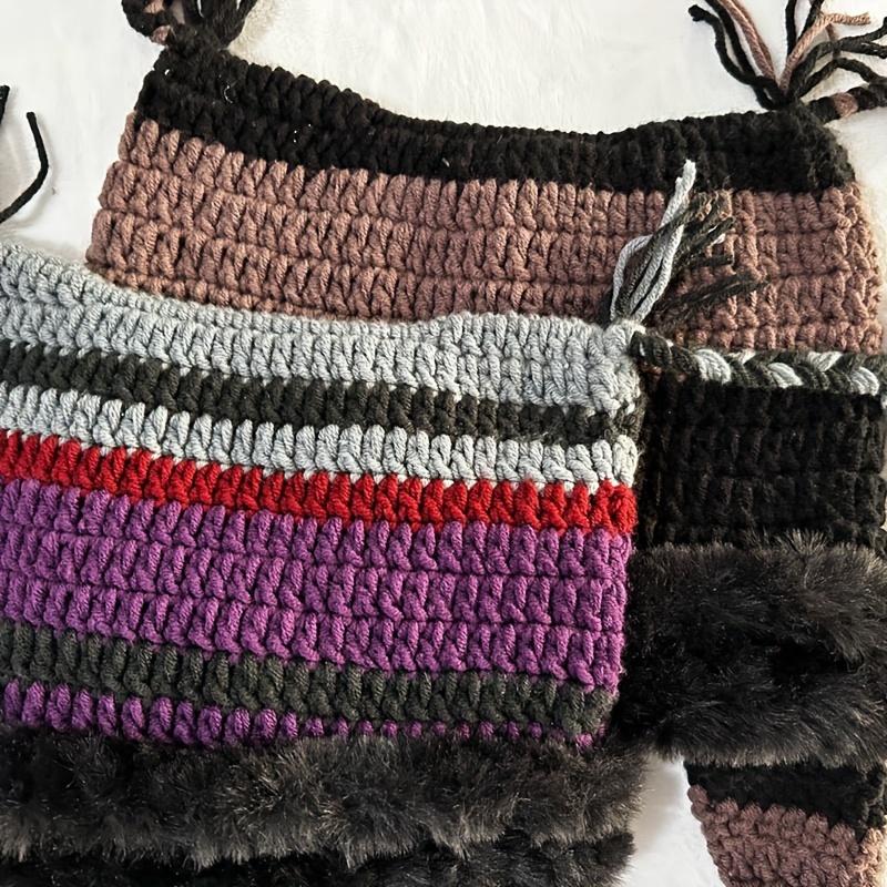 Soft Thick Unisex Warm Knitted Hat, Faux Fur Lined Winter Beanie With Stylish Ear Flaps & Tassels For Cold Weather Outdoor Use