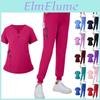 Loose Summer Vneck Womens Zippered Uniform With Pockets And Short Sleeves