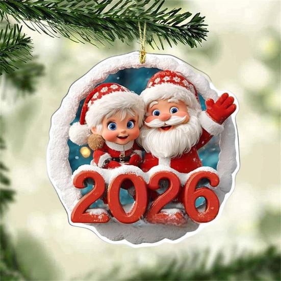 Christmas Santa Ornament 2026 Round 2D Acrylic Santa Claus Christmas Tree Ornament for Holiday New Year Home Decor