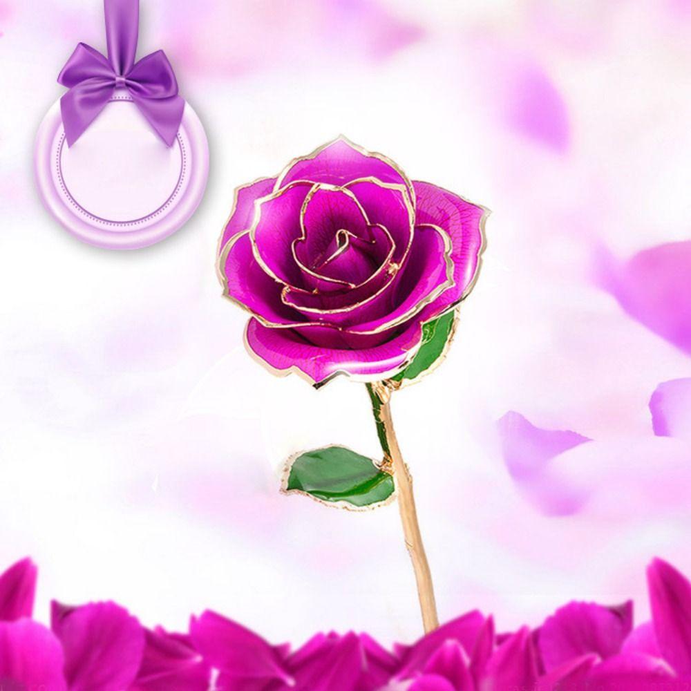 With Bracket Long Stem Gold Foil Trim Rose Flower 24K Gold Plated Rose Flower  Women Men