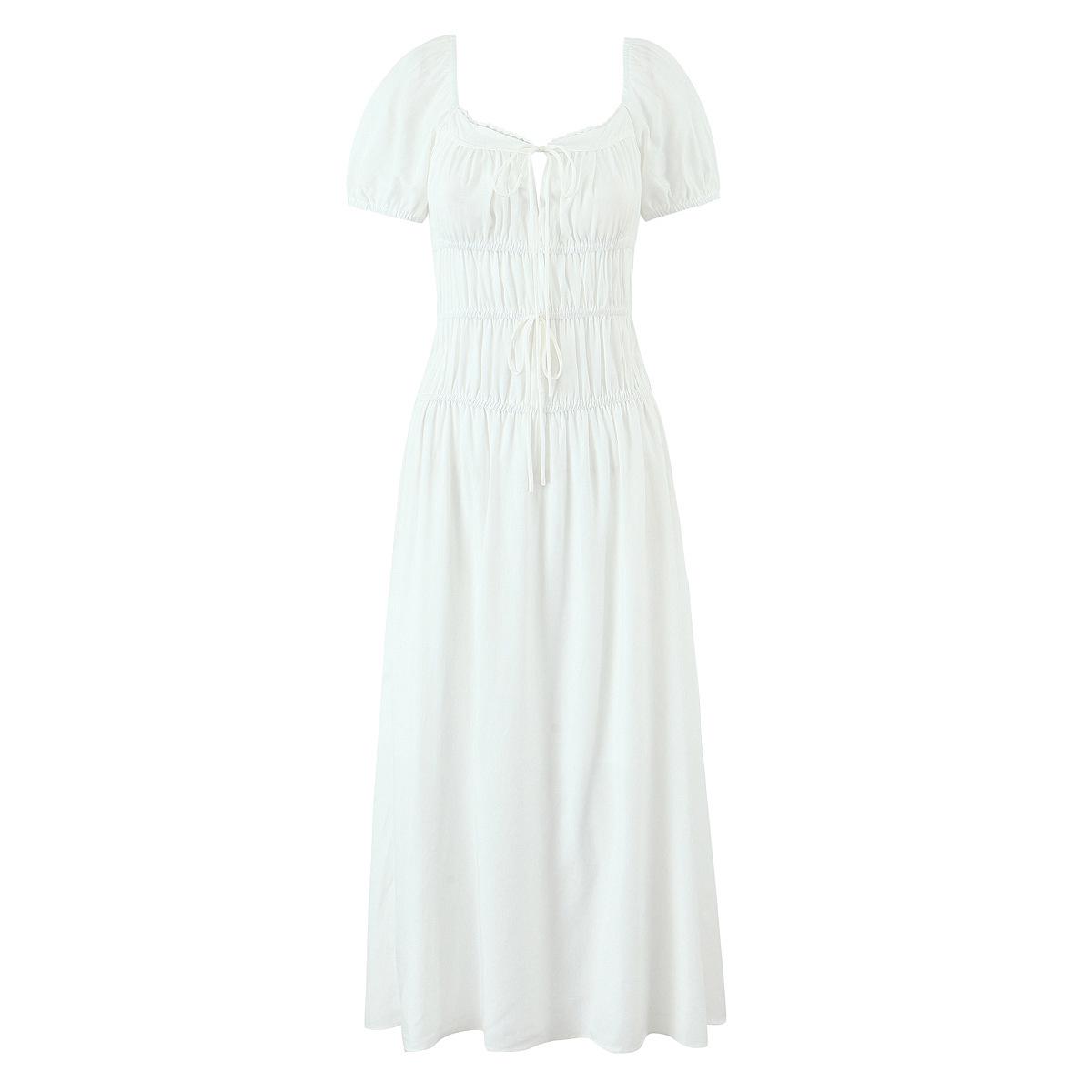 Lace Collar Puff Sleeve Dress with Tie Bow Waist Small