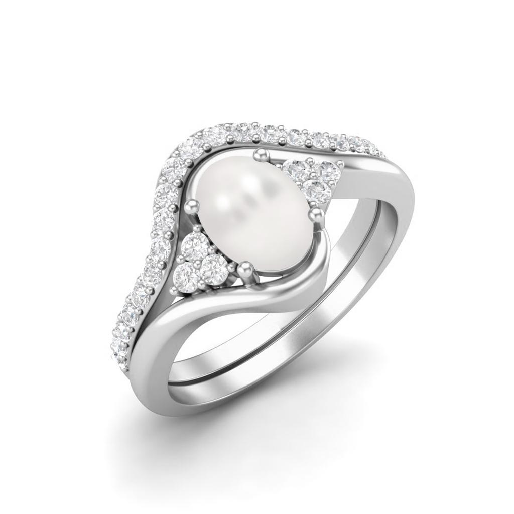 1.54 Ctw Natural Pearl 925 Sterling Silver Classic Dual Band Women Bridal Ring