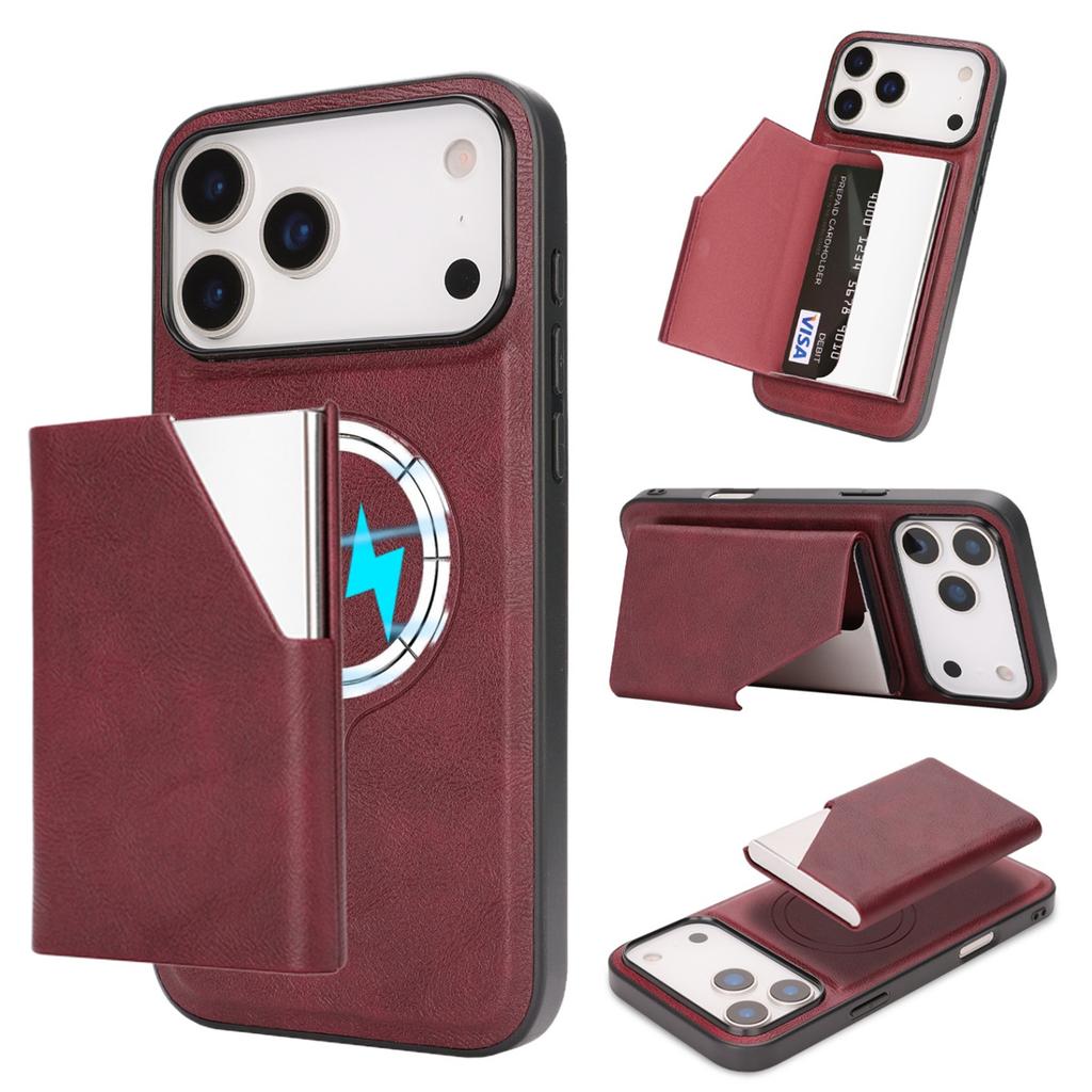 Mirror Wallet Card Slots Magnetic Leather Phone Case for IPhone 17 Pro Max 17 Air 16 15 14 Plus 13 12 Wireless Charging Cover