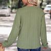 Spring and Autumn Women's Knit Blouse Round Neck Casual Top Green Button Tee Jacquard Long Sleeve Blouse