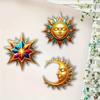 3 Stück Sonne Mond Stern Wanddekorationen Wasserdicht Bohemian Sonne Mond Stern Holz Wandkunst Set Outdoor Indoor Hängende Dekoration Retro Stil Garten Terrasse Zaun