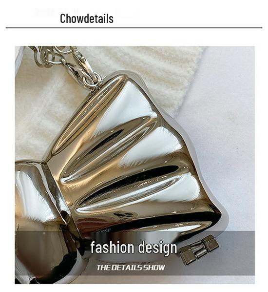 Women's Trendy Crossbody Chain Bag with Metal Bow - Lightweight and Stylish Shoulder Bag
