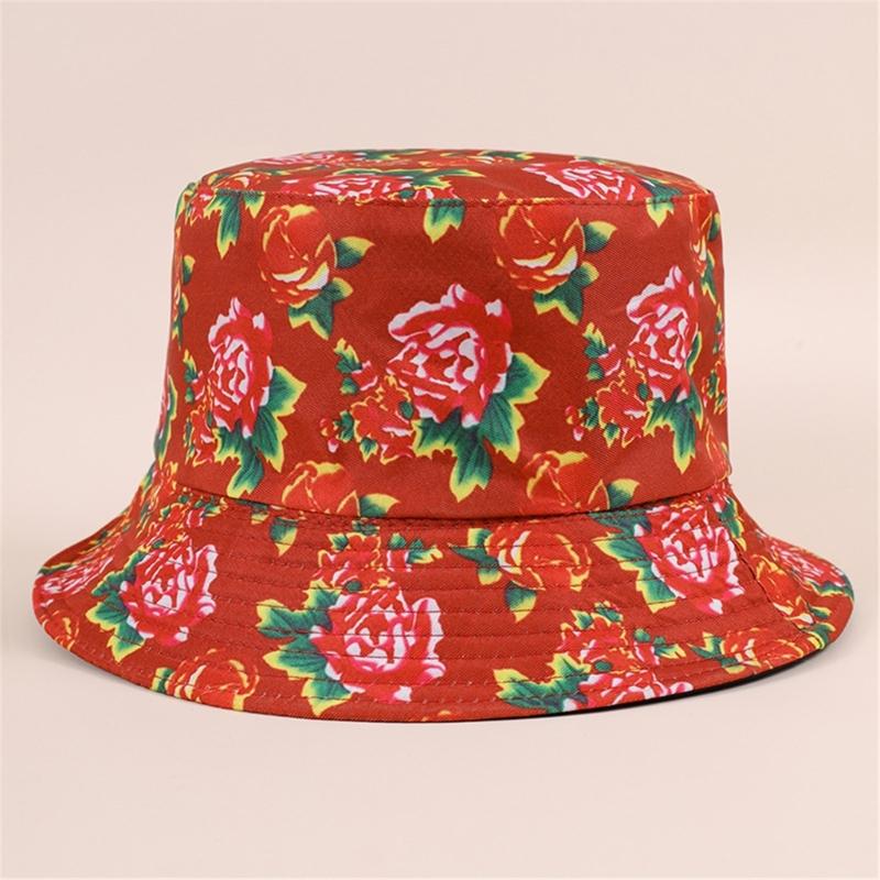 Double Sided Floral Bucket Hat Breathable Fisherman Hat Beanies Hat Rose Printing Cloche Style Vintage Rose Pattern