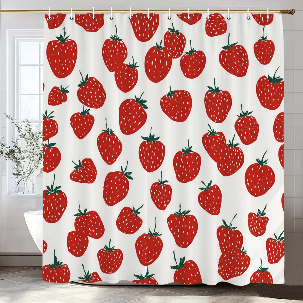 Lemon, Strawberry, Peach Tropical Fruit Shower Curtain, Bathroom Decorative Shower Curtain, Print Polyester Curtain With Hooks