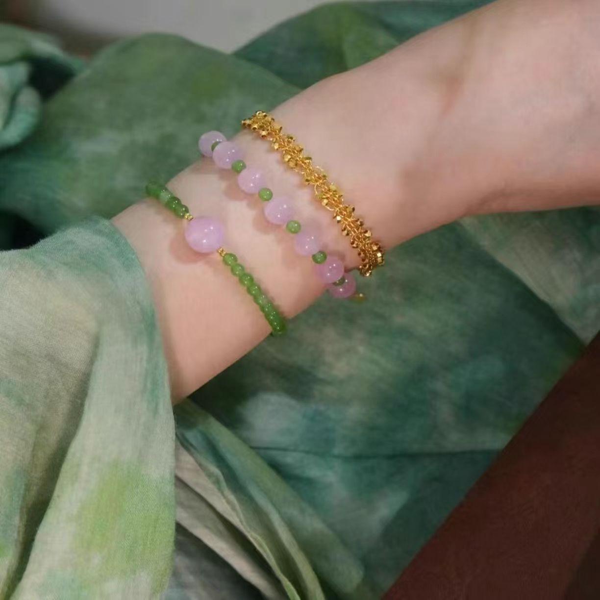 Natural purple crystal bracelet, green chalcedony bracelet, gift for women, peach red niche gift Biluo（Purple aura surro
