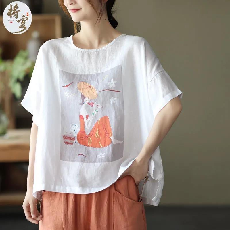 YYFS Women's Fashion Casual Summer Spring Flower Pattern Print 1/2 Sleeves O-Neck Blouses & Shirts