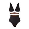 ins style simple black and white perspective mesh deep V one-piece swimsuit suit women, European and American sexy swimsuit new