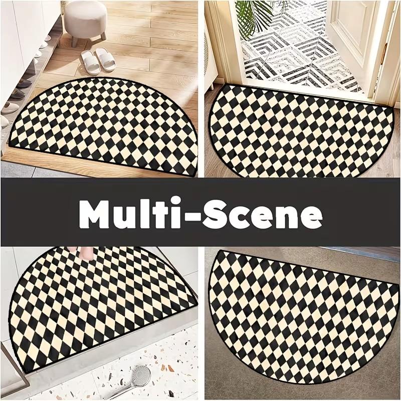 Semi-Circular Mosaic Non-Slip Floor Mat Vintage Floral Geometric Patchwork Patio Entry Porch Balcony High Traffic Area