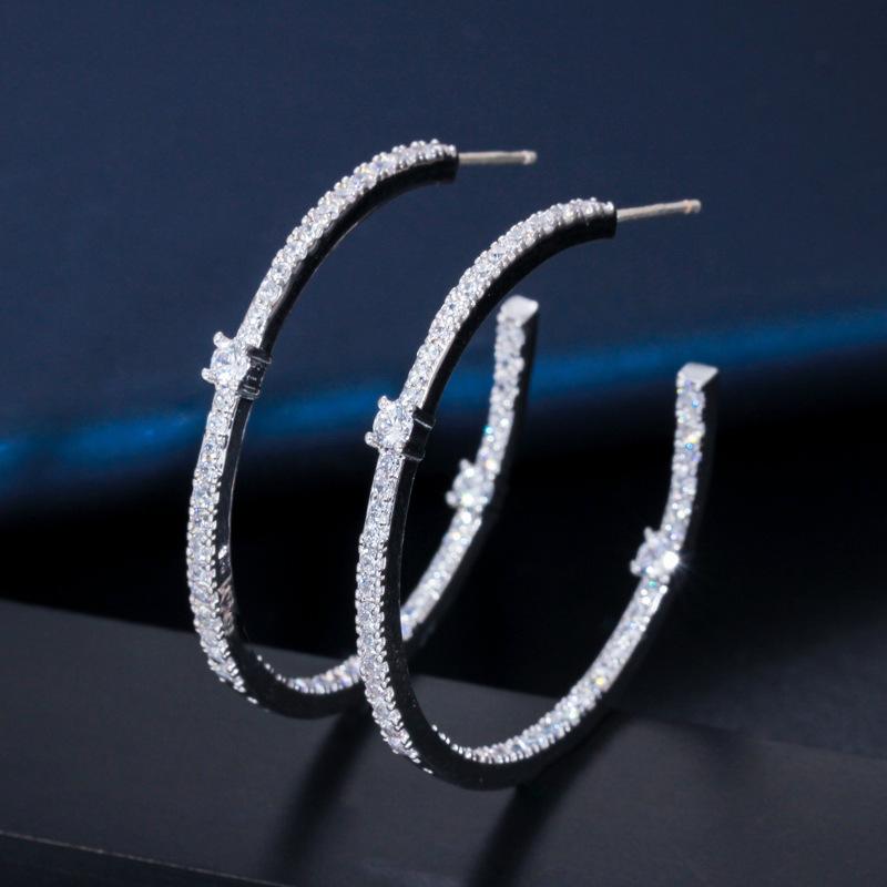 

E0261 Temperament Personality Oval Large Earrings, Needle Slightly Inlaid Zircon Exaggerated Earrings