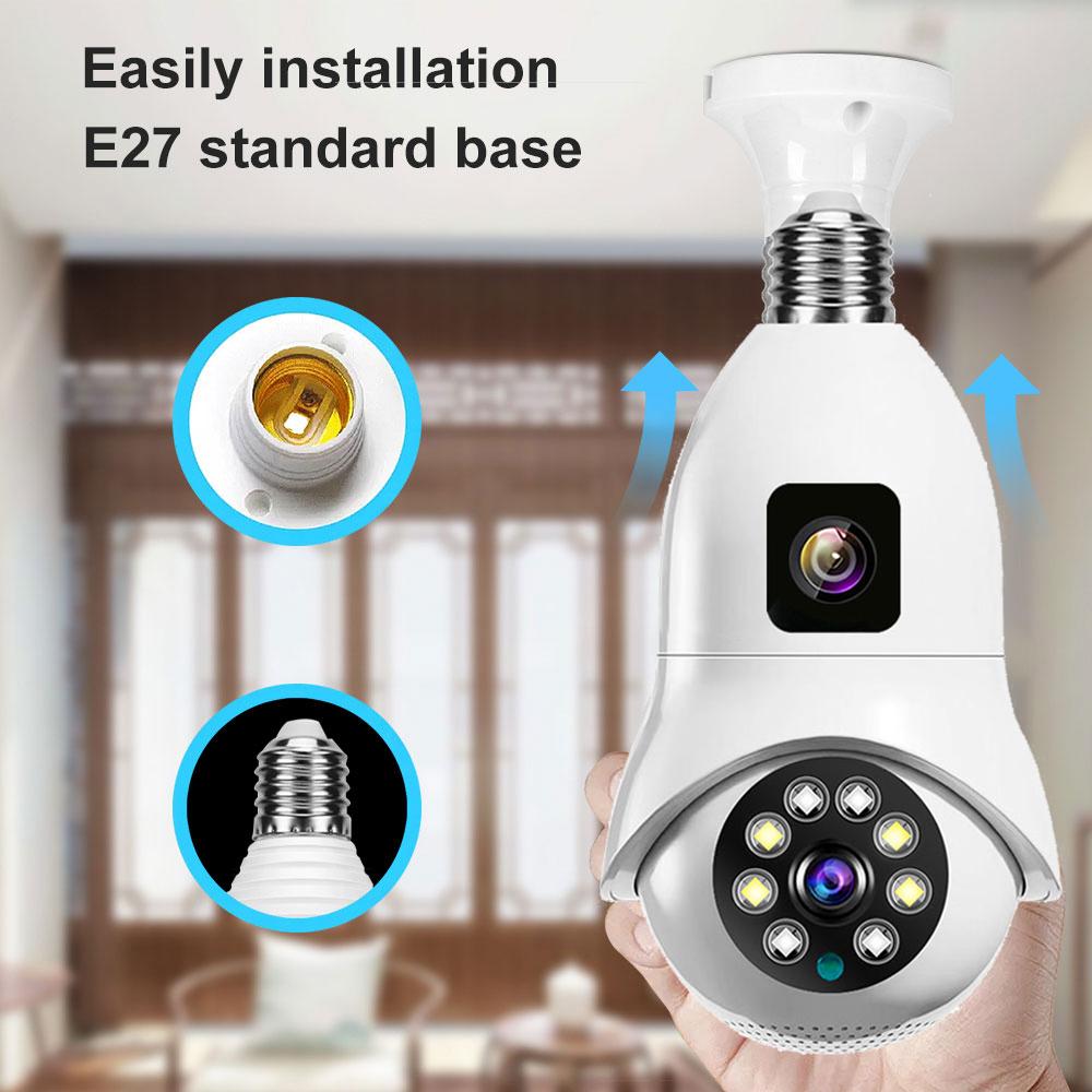 8MP 4K Bulb WiFi Dual Lens Color Night Vision Auto Tracking Zoom Indoor Security Monitor E27 Surveillance Wireless Camera