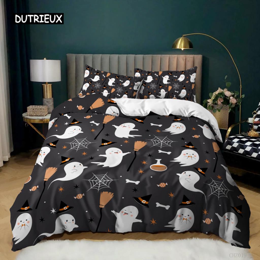 Halloween Duvet Cover Queen King Cartoon Pumpkin Comforter Cover Lantern Bedding Set MicrofiberGhost Quilt Cover for Boys Girls