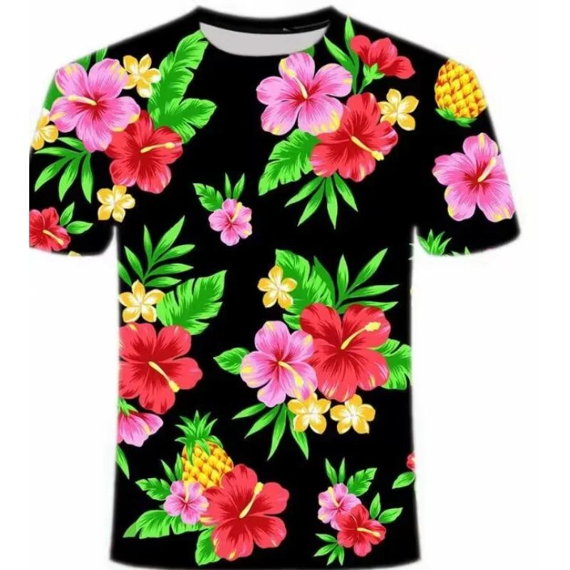 

Summer Round Neck 3D Hawaiian Tropical Plant Leaf Flower Print Top Fashionable Casual Short Sleeved Men s T-shirts 4XL