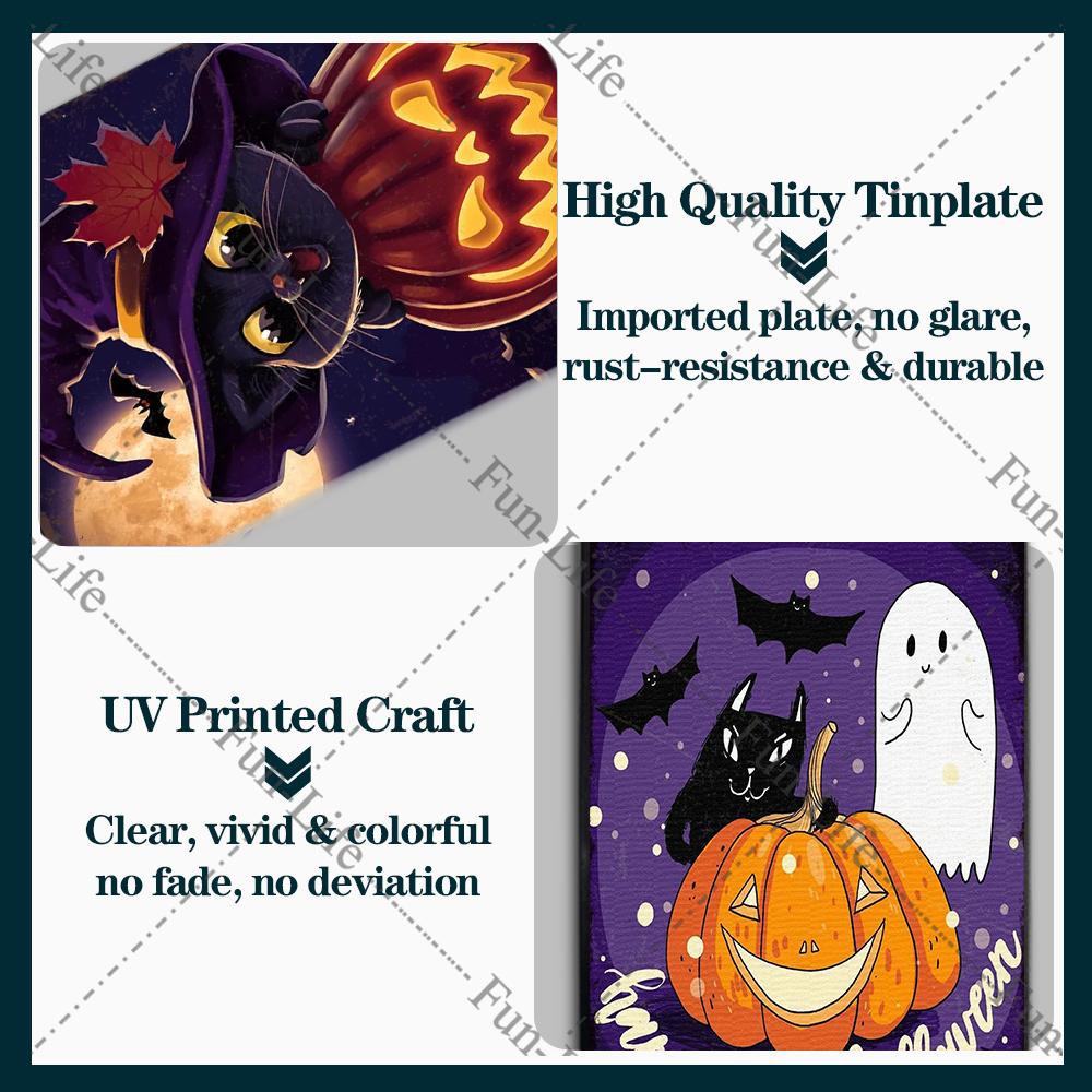Black Cat Happy Halloween Vintage Metal Signs Halloween Party Poster Pumpkin Metal Tin Plaque Bar Pub Cafe Wall Home Decor