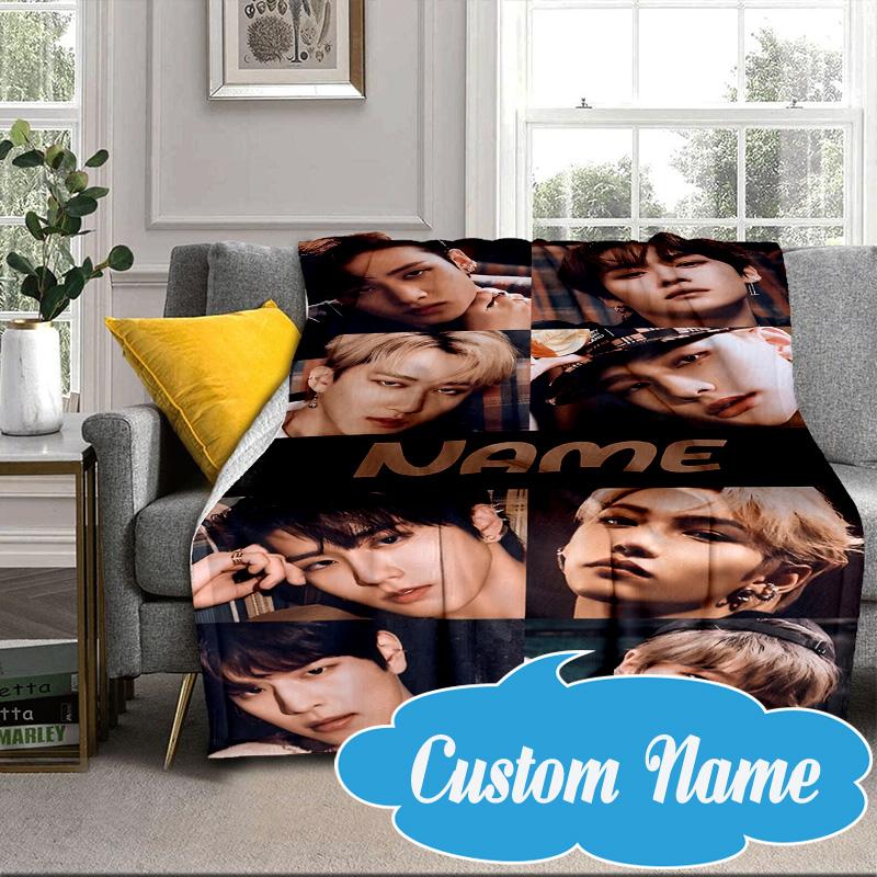 Custom Name K-pop Idol Collage Blanket bed sofa Blanket Flannel Blanket for Camping, Hiking, Picnic Essentials,gift for Fan family