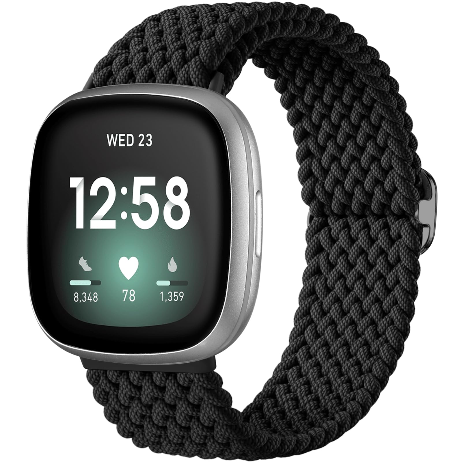 Braided Stretchy Band Compatible for Fitbit Sense/Versa 3/4 and Sense 2, Soft Elastic Strap Bracelet Wrist Bands (115mm-240mm) Wrist