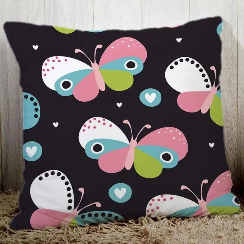 Cozy Couch Cushion Cover Butterfly Printed  Home Decorative Pillows Polyester Peach Fiber Pillowcase Seat Back Cushions