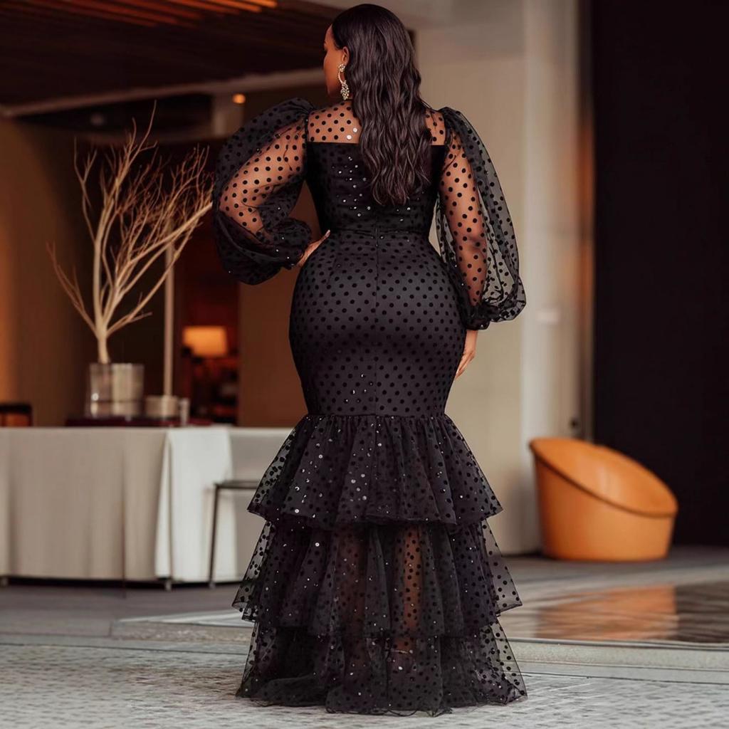 Fall Winter New Plus Size Women's Bubble Flocking Polka Dot Sexy Dress, Leisure Fashion for Women