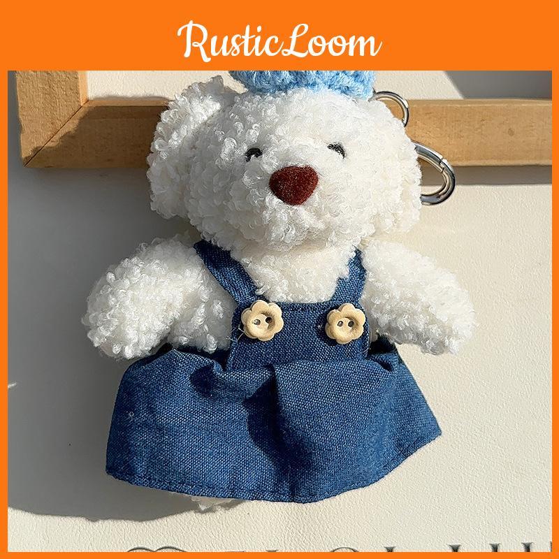 Original Jinnew Adorable Plush Denim Puppy Keychain Cute Bag Charm Gift Accessory