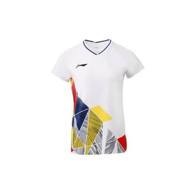 Li Ning Badminton Serie Color Block Atmungsaktiv Schnelltrocknend Wettkampf Kurzarm T-Shirt Damen Tops Standard-Weiß AAYR374-1