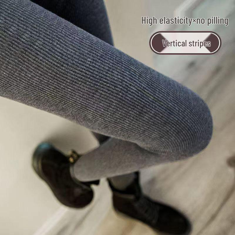 Autumn/Winter Women's Plus Velvet High Waist Base Layer Pants - Slimming Vertical Stripes, Plus Size Tights.